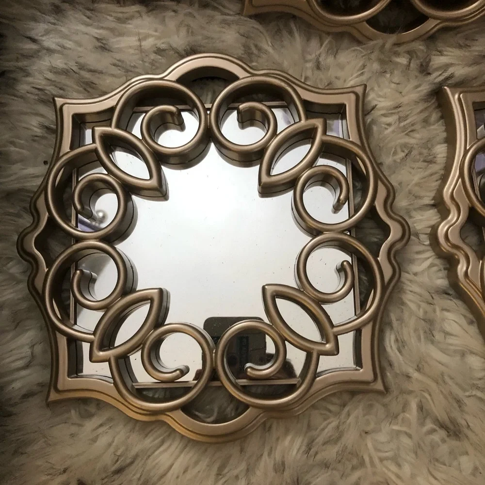 Set Of Three Decorative Gold Scrolled Wall Mirrors Lightweight Hollywood Regency